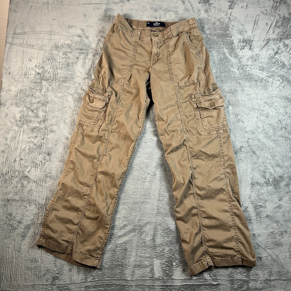 Hollister Low Rise Baggy Pants Womens XS Brown Contrast Stitch Cargo Pockets
